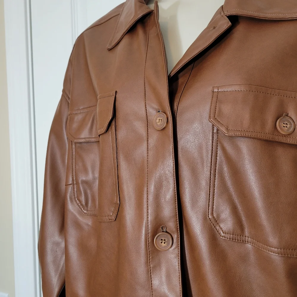 NWT Ophelia Roe Cognac Cropped Bomber Jacket Plus 1x - Picture 3 of 6